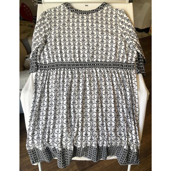 Ellos Women Midi Dress 1X (22/24) Black Floral A-Line 3/4 Sleeve V-neck Stretch - Picture 11 of 11